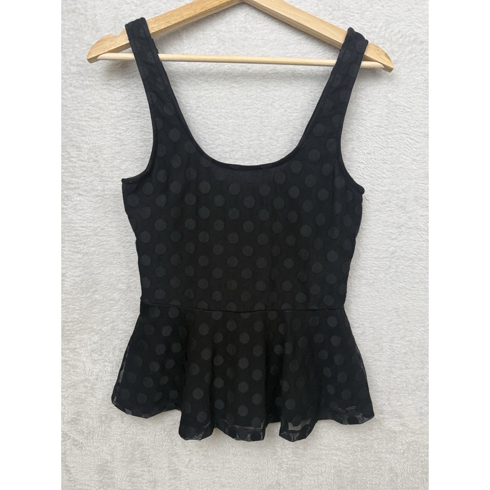 Y2K Volcom Babydoll Black Polka Dot Peplum Tank Top Indie Sleaze Goth Glam Sm